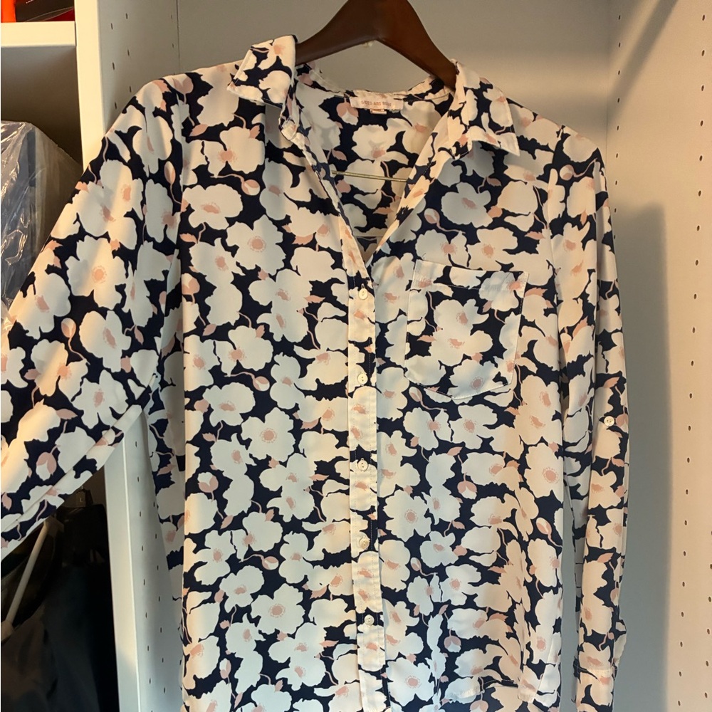 Skies Are Blue Navy and White Floral Button Down Shirt